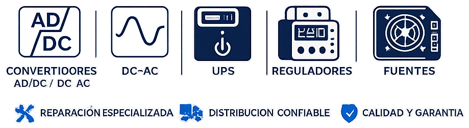 Catálogo EP Electrónica: Convertidores AD/DC y DC/AC, DC-AC, UPS, Reguladores y Fuentes. Reparación especializada, distribución confiable, calidad y garantía.